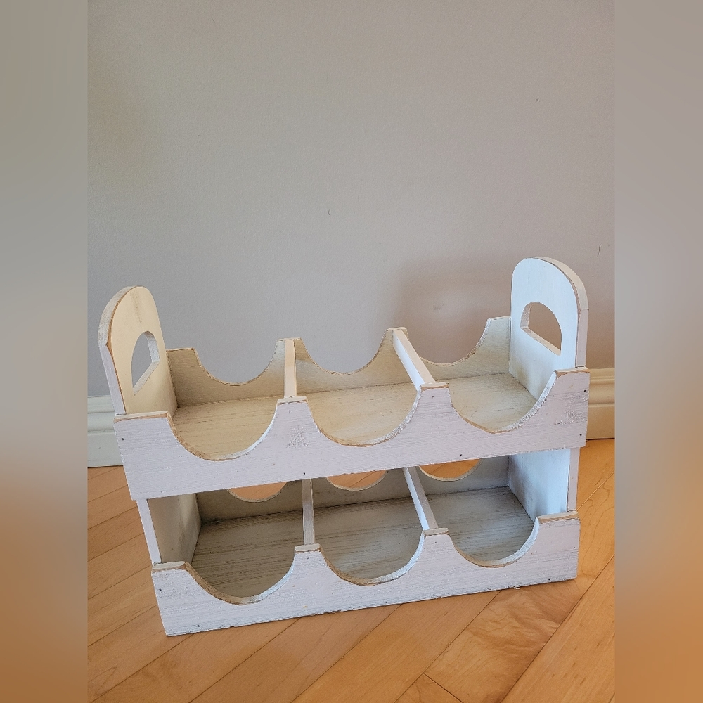 Kitchen Decor White Wooden Wine Crate, Holds 6 Bottles